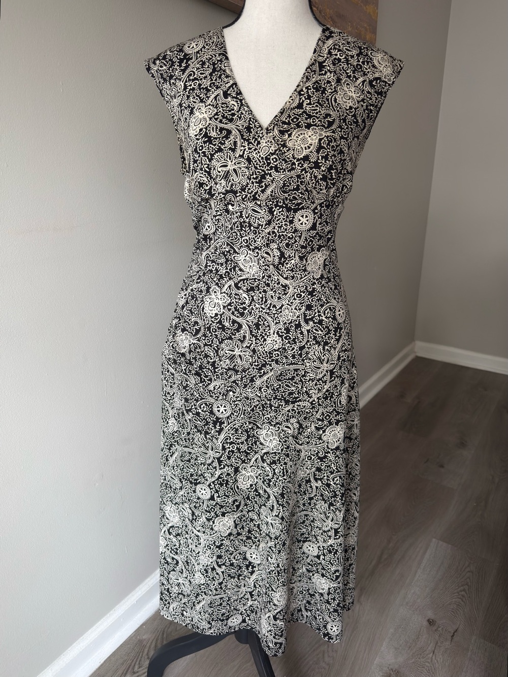 Vintage Y2K Byer Too Paisley Midi Dress Ruched Waist Small Made USA